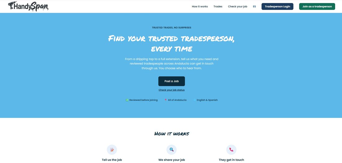 HandySpan homepage, live site