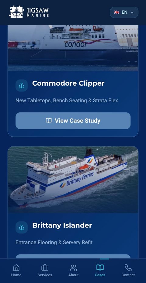 Jigsaw Marine app case studies screen